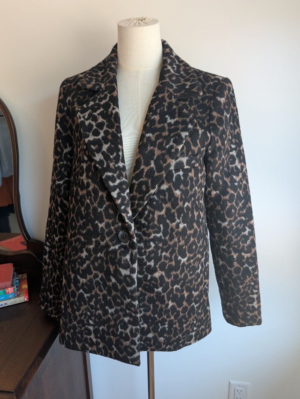 Leopard Print Women's Wool Blend Blazer Jacket